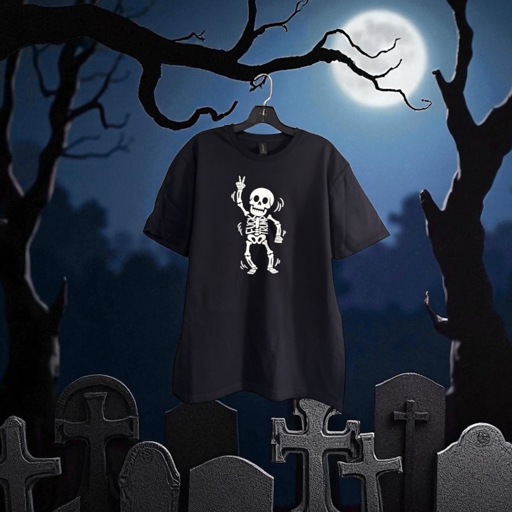 Unisex Black Graphic Skeleton Tee FDT